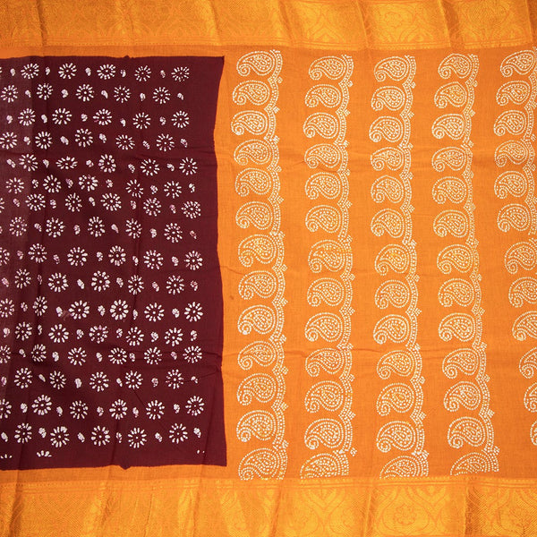 Sungudi Cotton Maroon Printed Saree Without Blouse 08