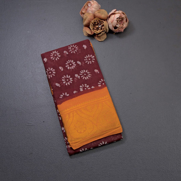 Sungudi Cotton Maroon Printed Saree Without Blouse 08