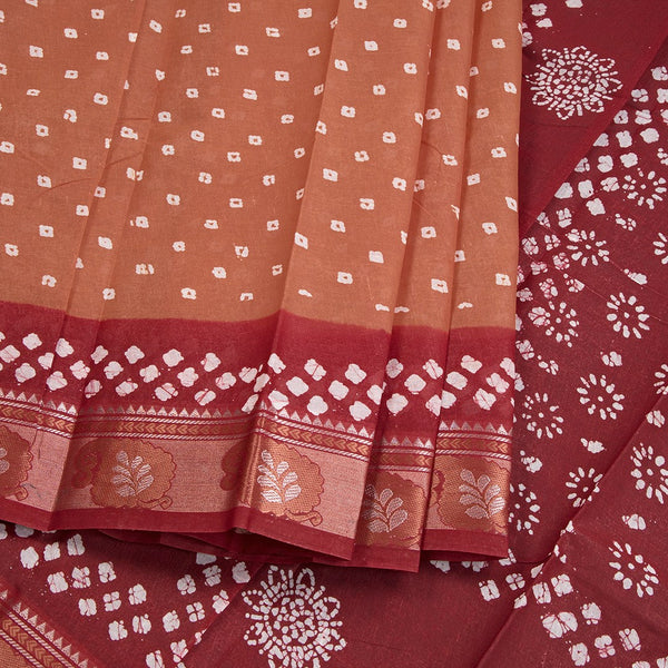 Sungudi Cotton Mustard Yellow Printed Saree Without Blouse