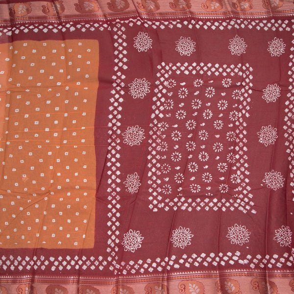 Sungudi Cotton Mustard Yellow Printed Saree Without Blouse