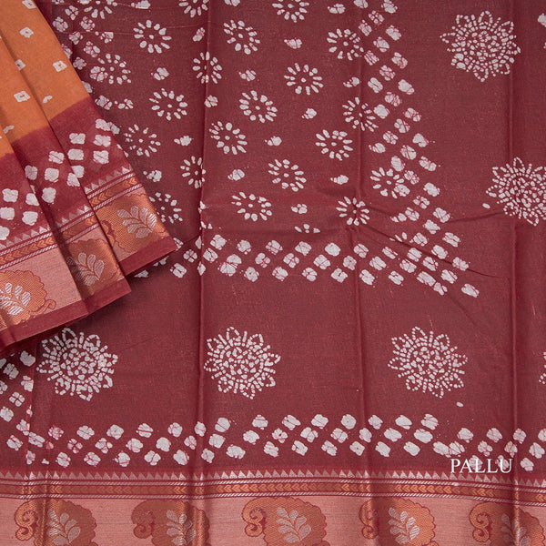 Sungudi Cotton Mustard Yellow Printed Saree Without Blouse