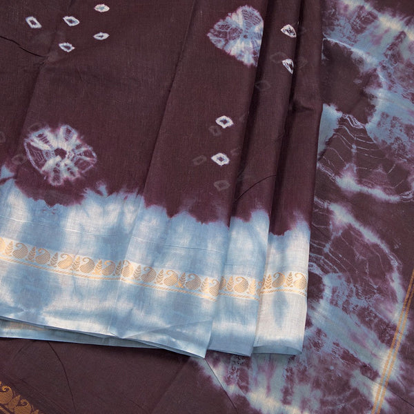 Sungudi Cotton Dark Purple Printed Saree 02