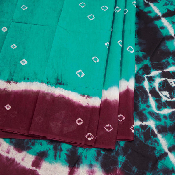 Sungudi Cotton Peacock Green Printed Saree