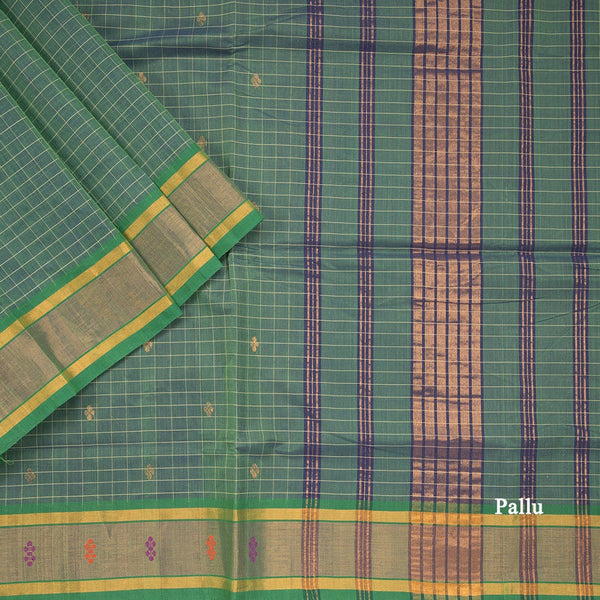 Venkatagiri Handloom Cotton Checked Fern Green Saree