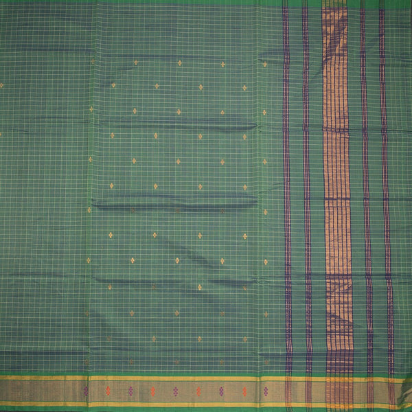 Venkatagiri Handloom Cotton Checked Fern Green Saree