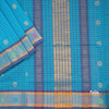 Venkatagiri Handloom Cotton Checked Dark Turquoise Blue Saree