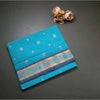 Venkatagiri Handloom Cotton Checked Dark Turquoise Blue Saree