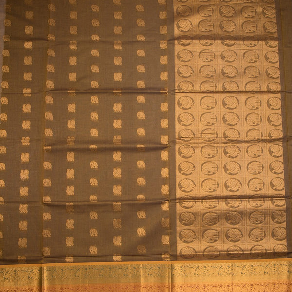 Venkatagiri Handloom Cotton Dark Brown Saree Without Blouse 04