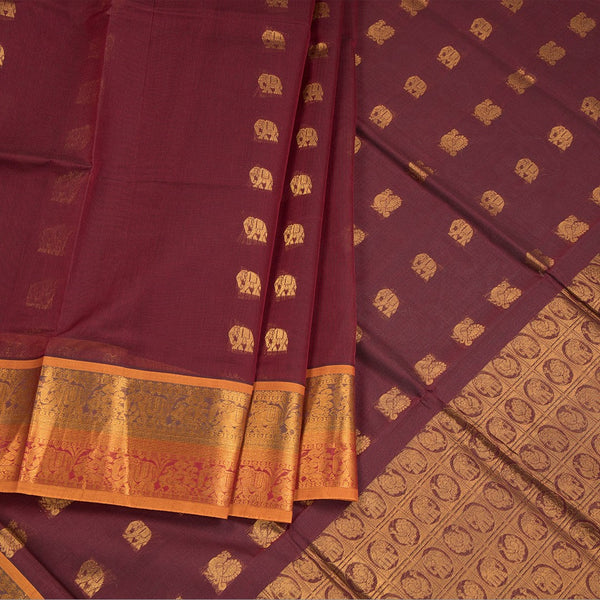 Venkatagiri Handloom Cotton Dark Maroon Saree Without Blouse 02