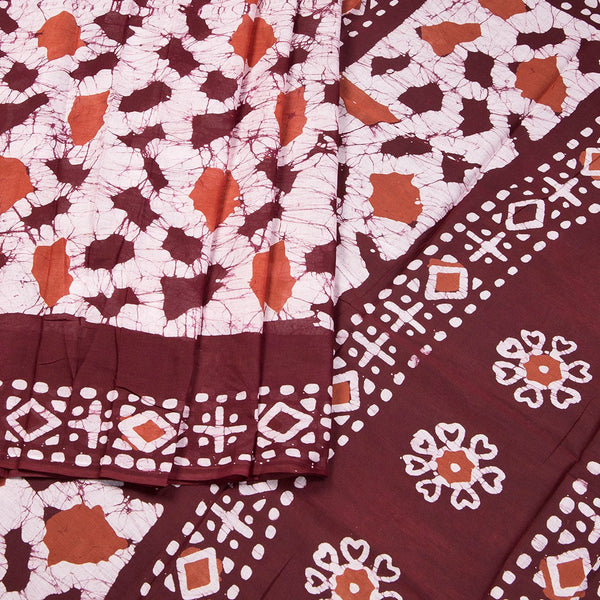 Chanderi Cotton Batik Printed Brown Saree