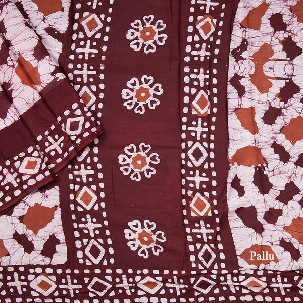 Chanderi Cotton Batik Printed Brown Saree
