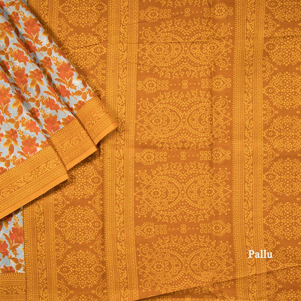 Chanderi Cotton Floral Printed Mustard Saree