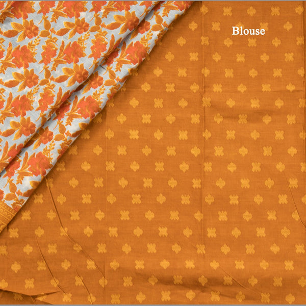 Chanderi Cotton Floral Printed Mustard Saree