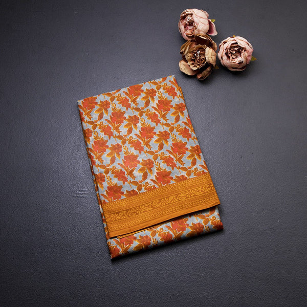 Chanderi Cotton Floral Printed Mustard Saree