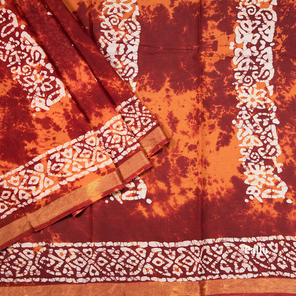 Chanderi Cotton Shibori Printed Maroon Colour Saree 02