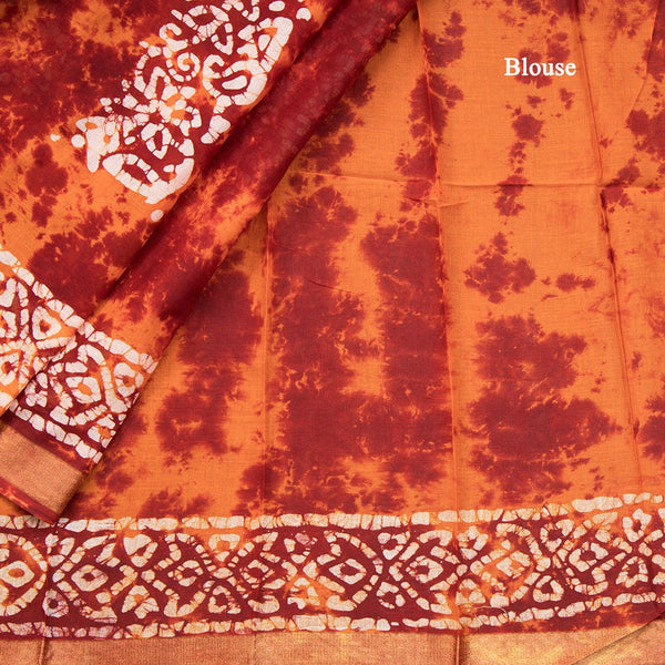 Chanderi Cotton Shibori Printed Maroon Colour Saree 02