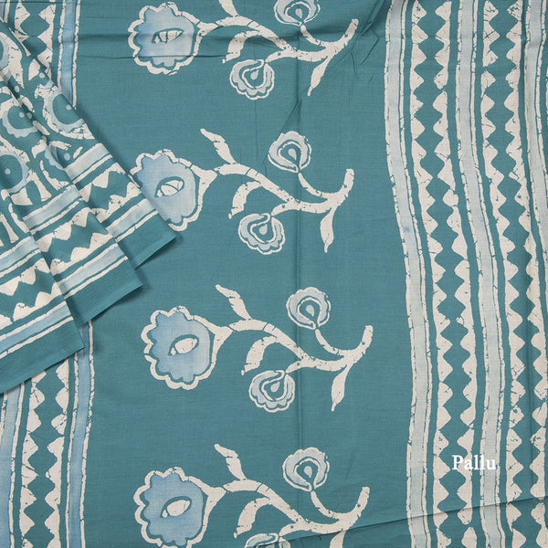 Chanderi Cotton Shibori Printed Light Sea Green Saree