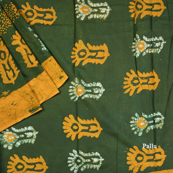 Chanderi Cotton Shibori Printed Green Saree