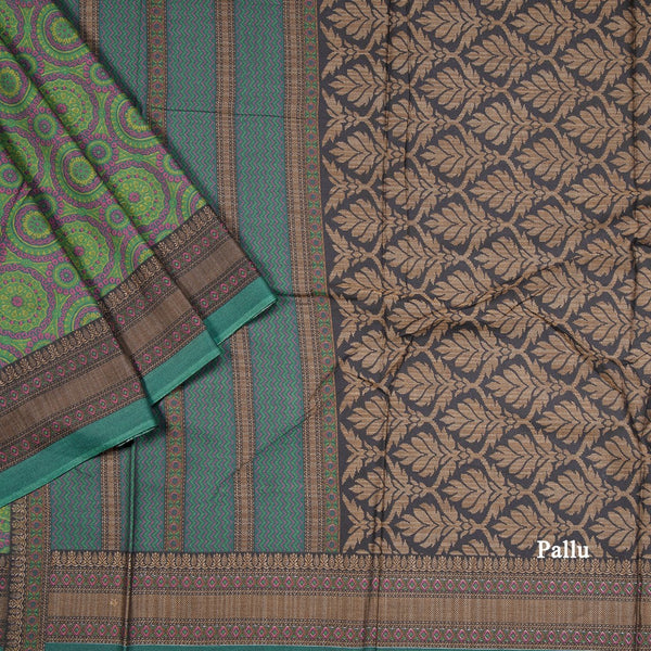 Chanderi Cotton Abstract Printed Green Saree