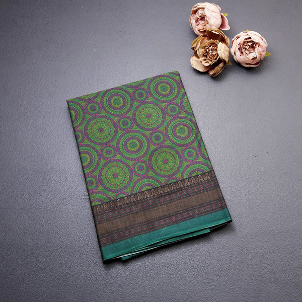 Chanderi Cotton Abstract Printed Green Saree