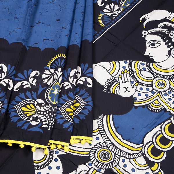 Mul Mul Cotton Robin Blue Printed Saree