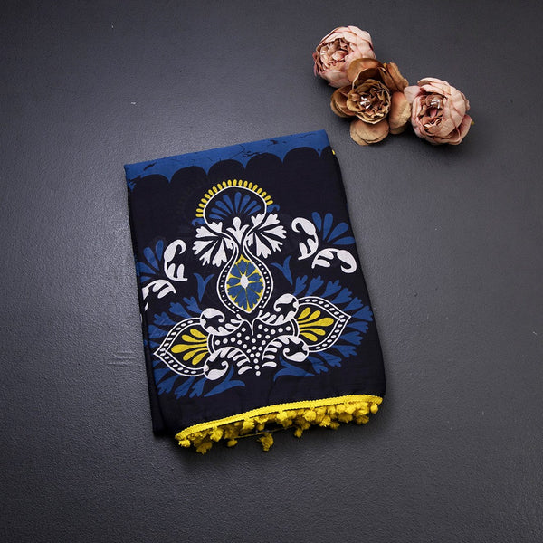 Mul Mul Cotton Robin Blue Printed Saree