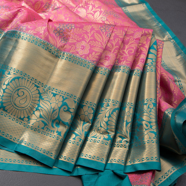 Pink Semi Silk Saree With Contrast Border