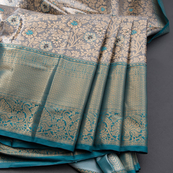 Ash Semi Silk Saree With Contrast Border