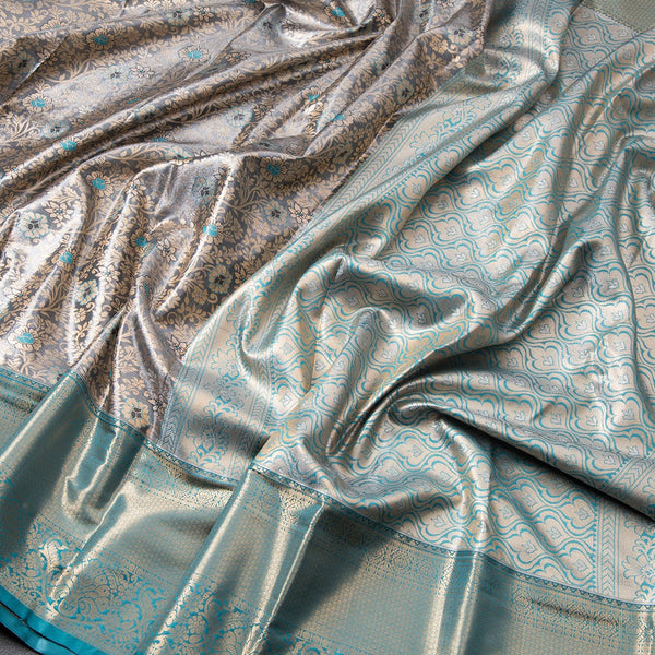 Ash Semi Silk Saree With Contrast Border