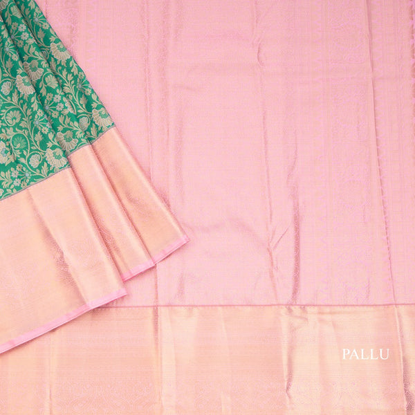 Green Semi Silk Saree With Contrast Border 01