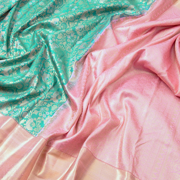 Green Semi Silk Saree With Contrast Border 01