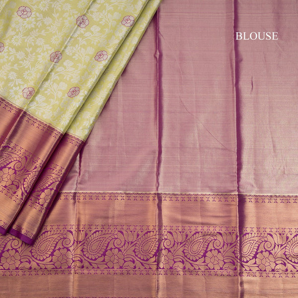 Lime Green Semi Silk Saree With Contrast Border