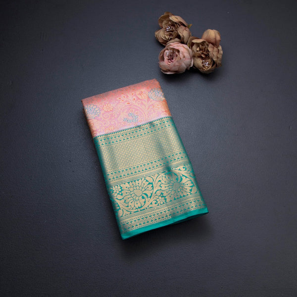 Light Orange Semi Silk Saree With Contrast Border