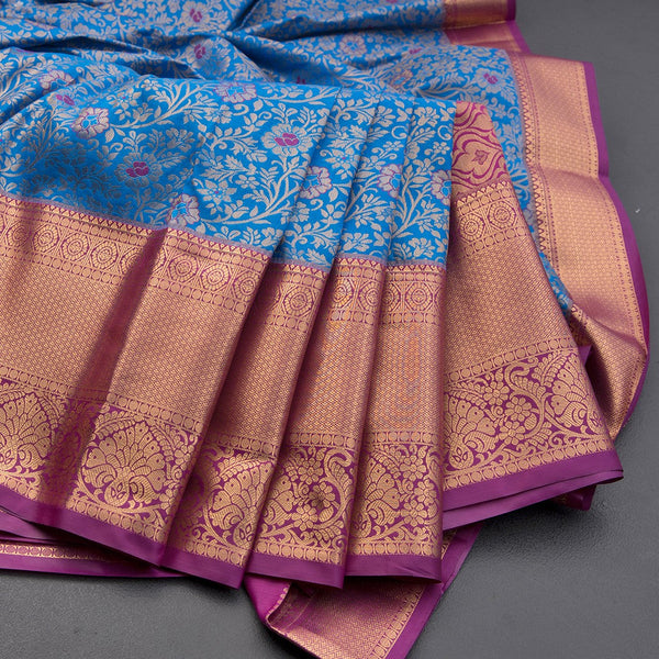 Blue Semi Silk Saree With Contrast Border 01