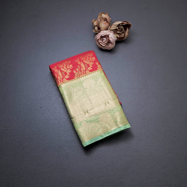 Red Semi Silk Saree With Contrast Border