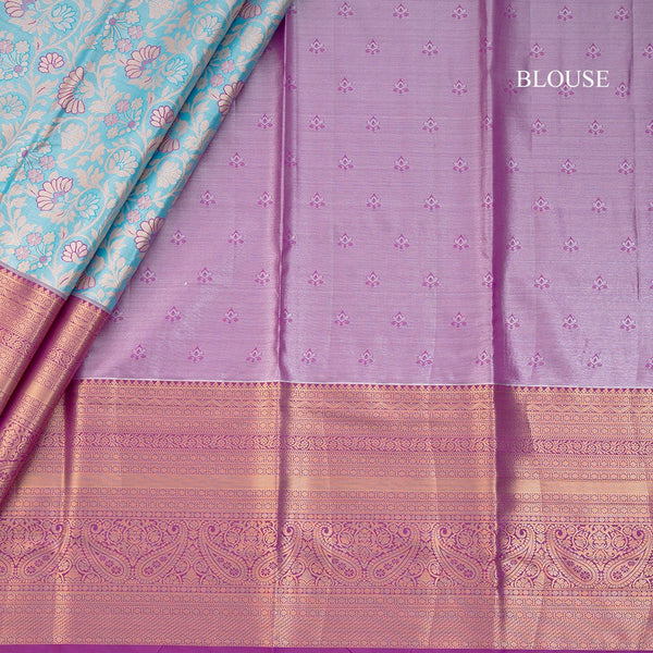 Light Blue Semi Silk Saree With Contrast Border