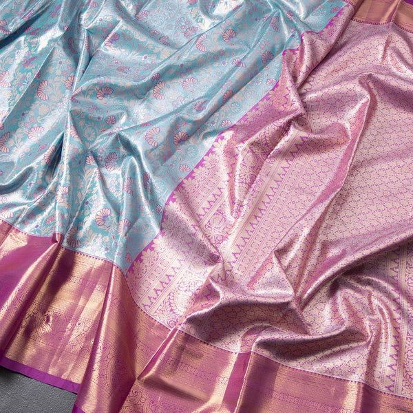 Light Blue Semi Silk Saree With Contrast Border