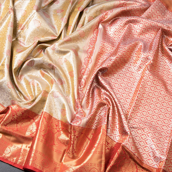 Gold Colour Semi Silk Saree With Contrast Border