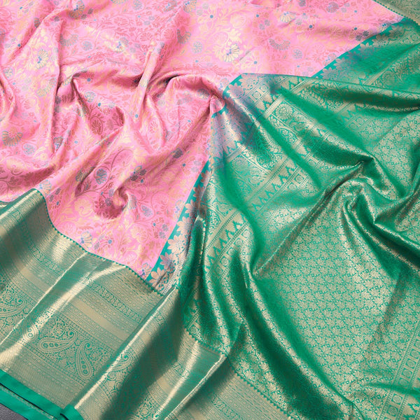 Pink Semi Silk Saree With Contrast Border 02
