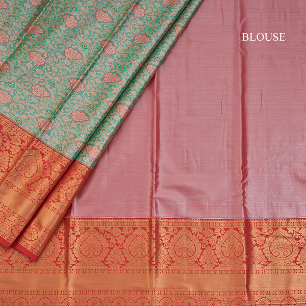 Green Semi Silk Saree With Contrast Border 02