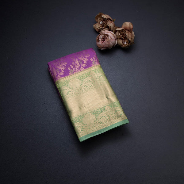 Dark Violet Semi Silk Saree With Contrast Border