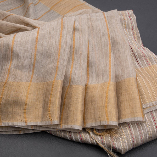 Cream Semi Linen Thread Embroidered Saree 06