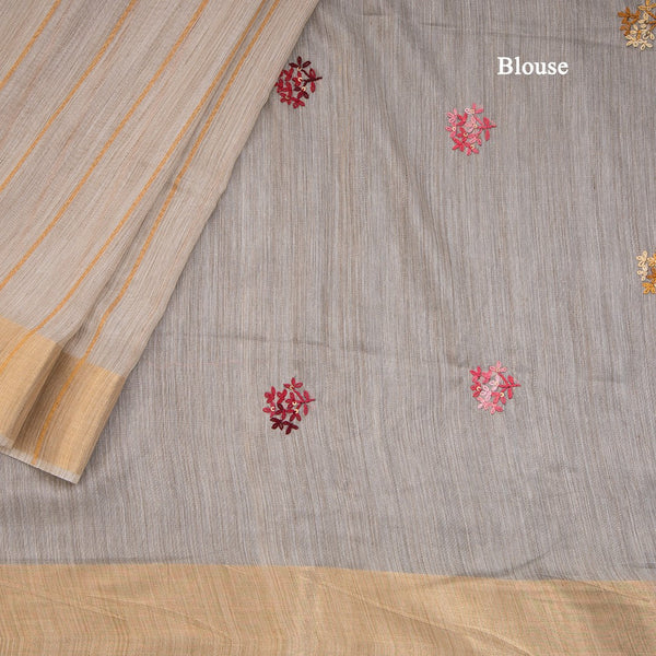 Cream Semi Linen Thread Embroidered Saree 06