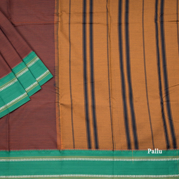 Dharwad Cotton Dark Maroon Striped Saree