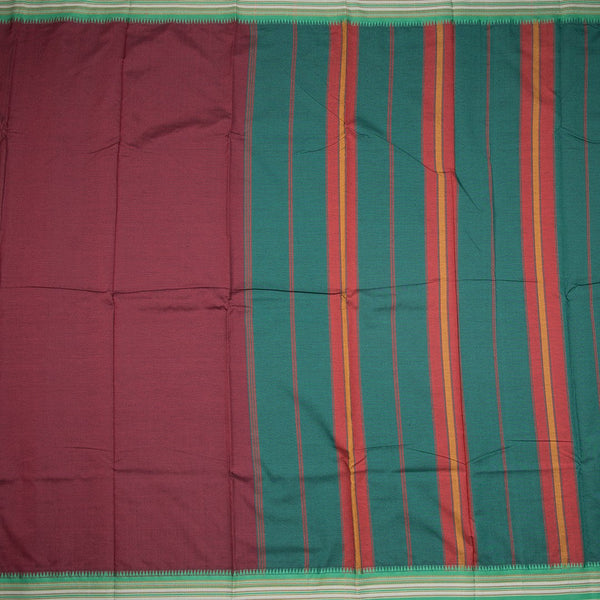 Dharwad Cotton Dark Marron Plain Saree