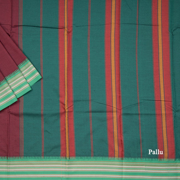 Dharwad Cotton Dark Marron Plain Saree