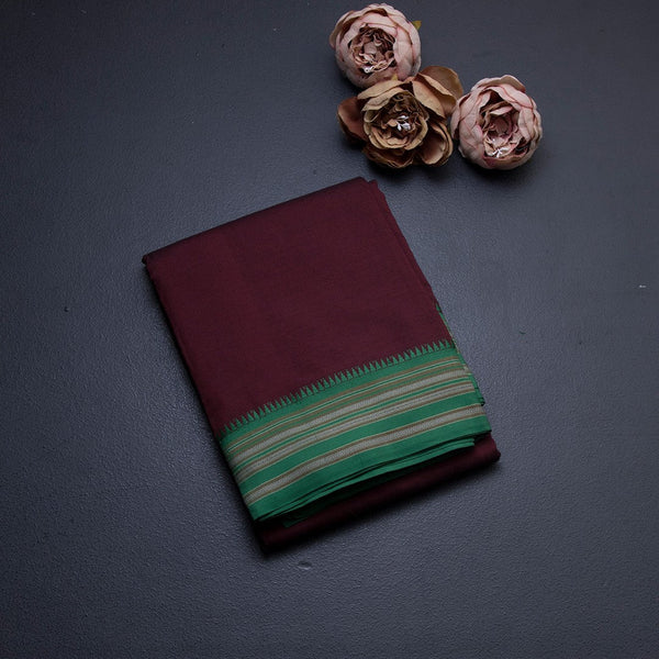 Dharwad Cotton Dark Marron Plain Saree