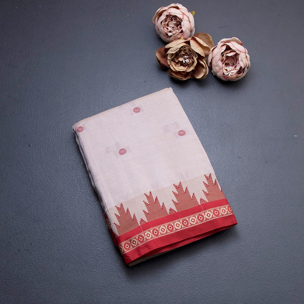 Dharwad Cotton Cream Thread Embroidered Saree