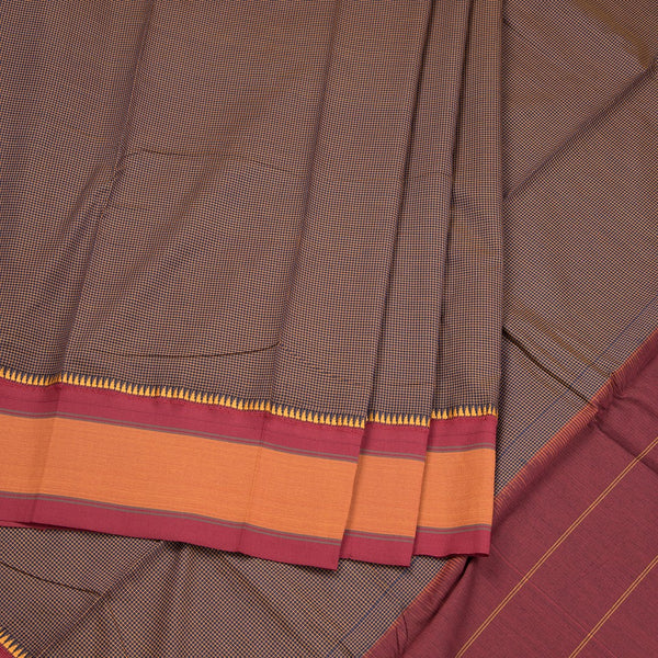 Dharwad Cotton Dark Maroon Micro Checked Saree 02