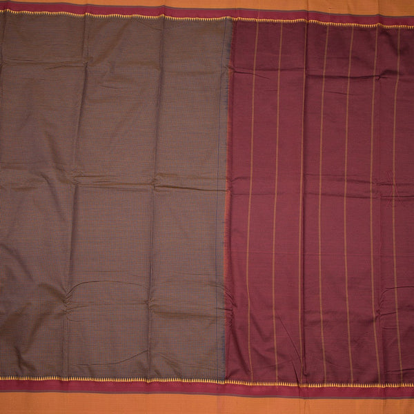 Dharwad Cotton Dark Maroon Micro Checked Saree 02